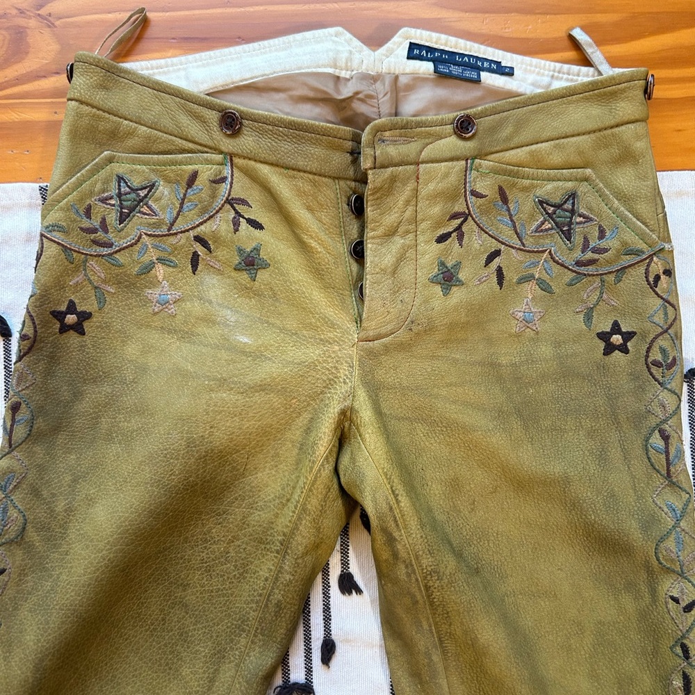 VINTAGE - RALPH LAUREN 1980’s Floral Embroidered Leather Pants - RARE ! - Picture 12 of 13